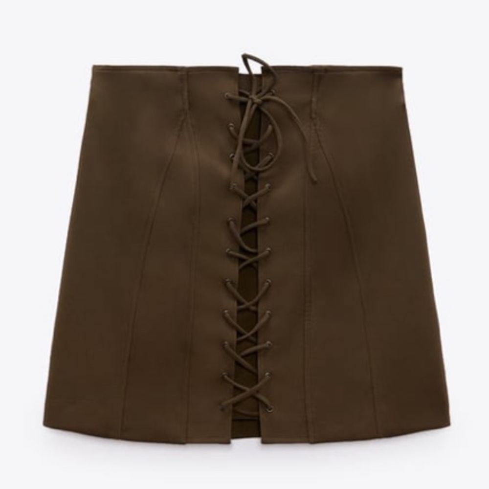 NWT ZARA TIED MINI SKIRT KHAKI SIZE S NWT